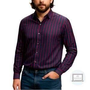 Visconti | Black Series Mens Shirt Navy Blue Red Stripe Dot Flip Cuff Size XXL